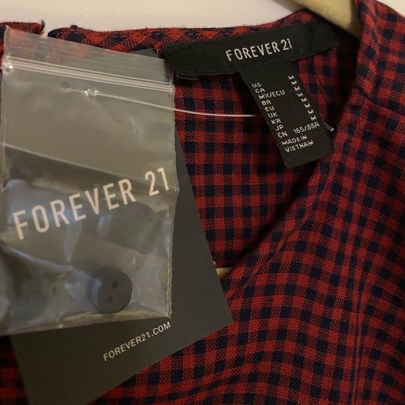 Forever 21 Navy/Red Gingham Flounce Shirt - Picture 5 of 7